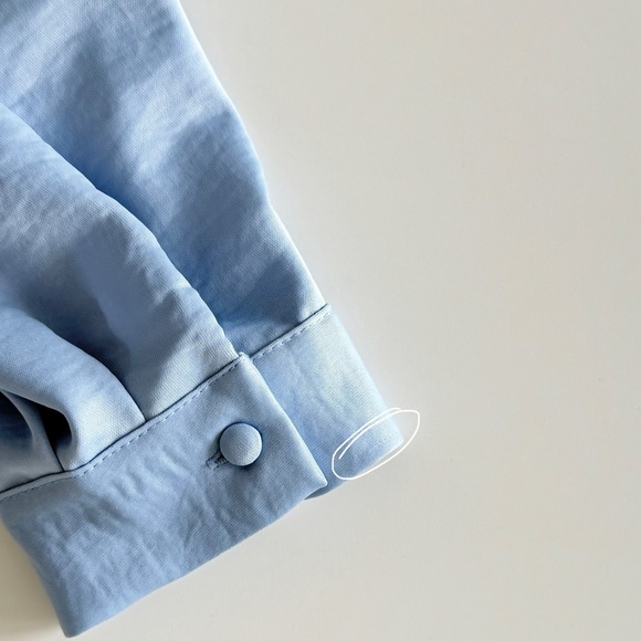 ZARA Satin Cropped Button-Front Blouse Light Blue Size M Minimal Chic - Picture 8 of 10